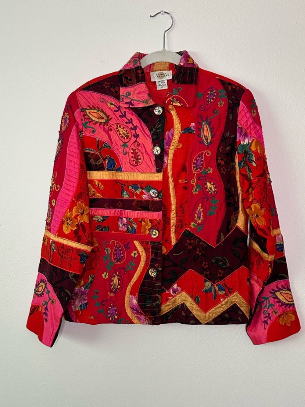 Vintage Sandy Starkman XS patchwork and embroidered jacket .